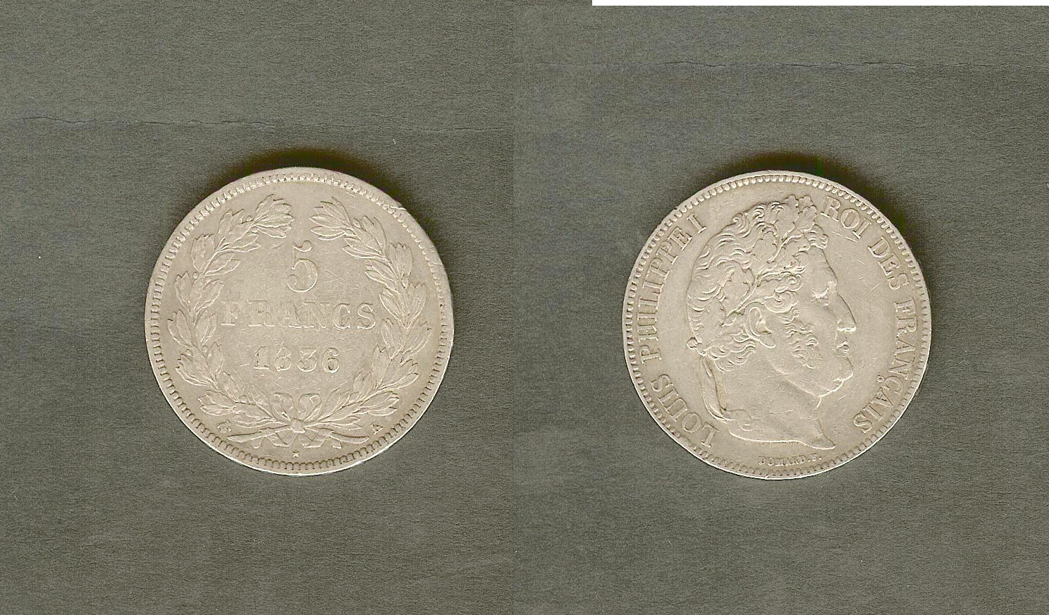 5 francs Louis Philippe 1836K VF/gVF